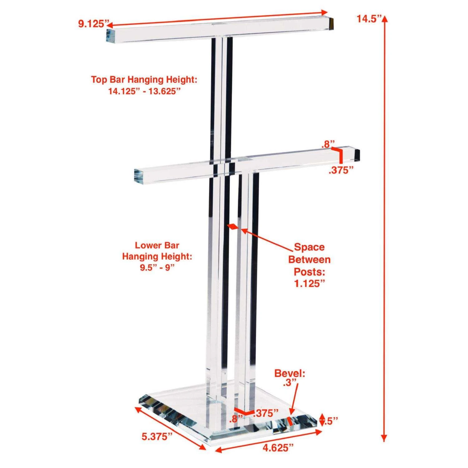 Tripar 14.5 In. H X 5.4 In. W X 9.15 In. L Clear Glass/Metal Double T-Bar Jewelry Stand 6 Tripar 14.5 In. H X 5.4 In. W X 9.15 In. L Clear Glass/Metal Double T-Bar Jewelry Stand - Image 4
