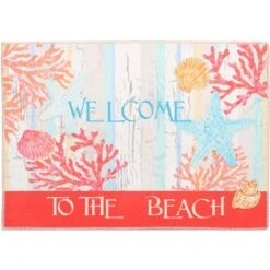 Olivia's Home 22 In. W X 32 In. L Multicolored Welcome To The Beach Polyester Accent Rug