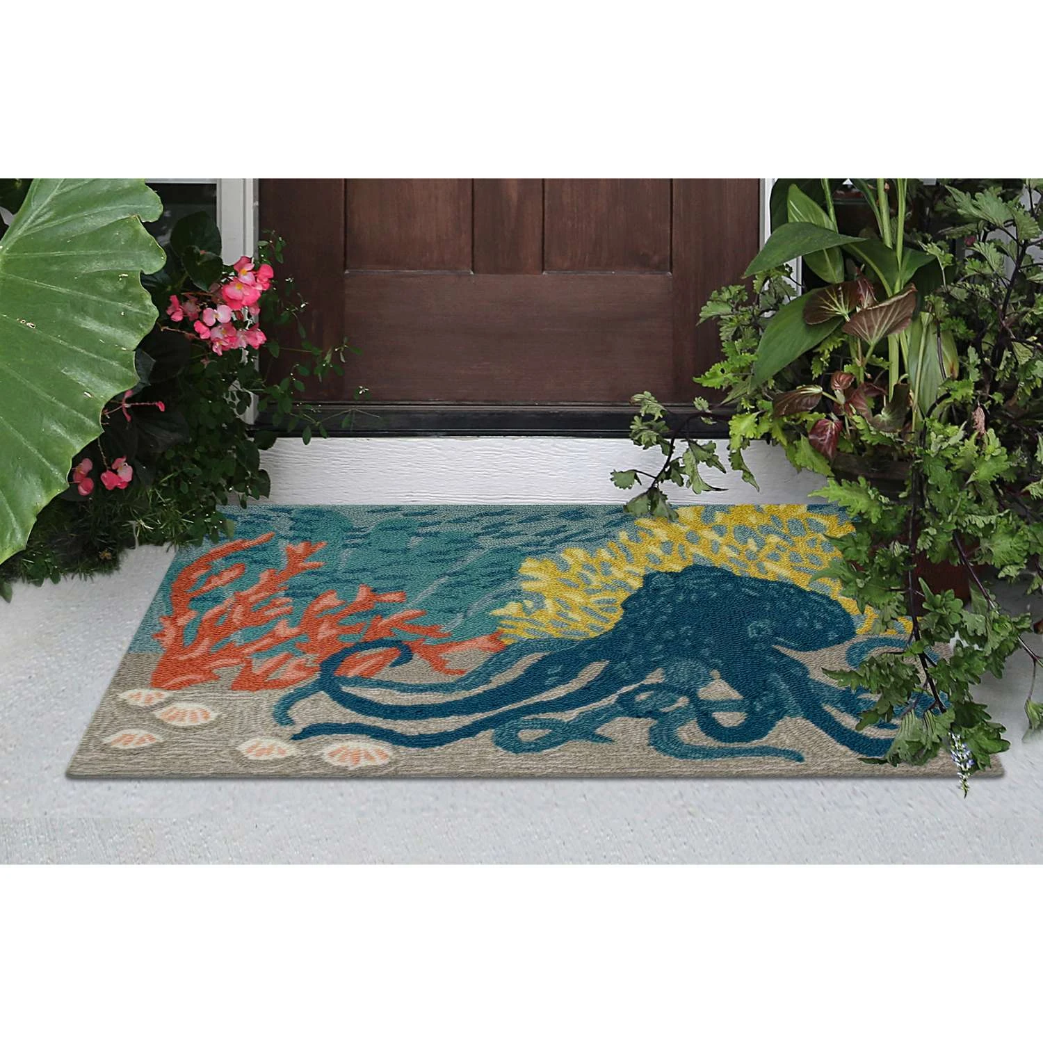 Liora Manne Frontporch 1.67 In. W X 2.5 In. L Multi-color Octopus Polyester Accent Rug 4 Liora Manne Frontporch 1.67 In. W X 2.5 In. L Multi-color Octopus Polyester Accent Rug - Image 2