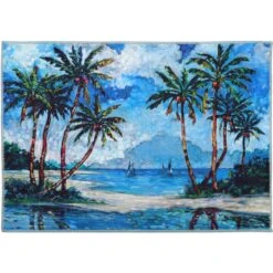 Olivia's Home 22 In. W X 32 In. L Multicolored Tropical Island Palms Polyester Accent Rug