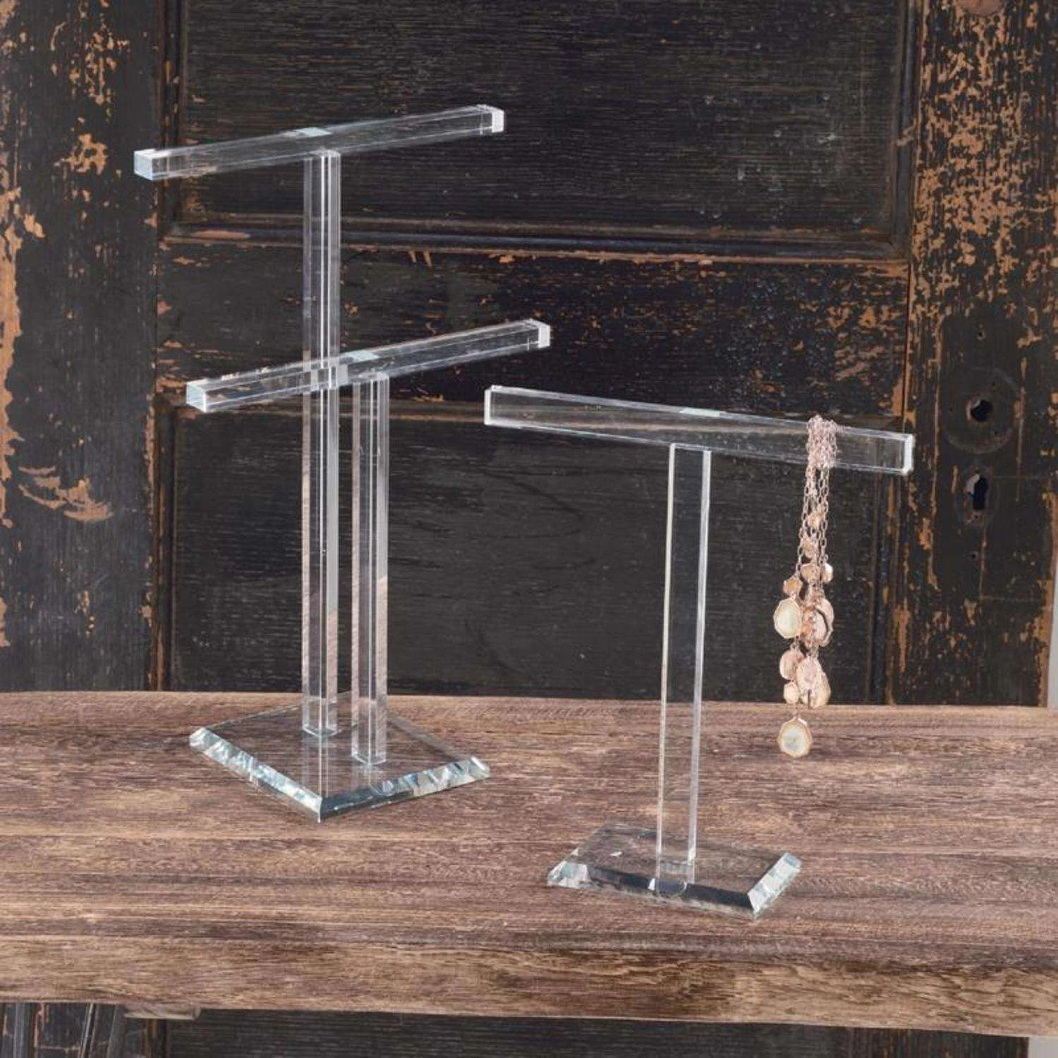 Tripar 14.5 In. H X 5.4 In. W X 9.15 In. L Clear Glass/Metal Double T-Bar Jewelry Stand 5 Tripar 14.5 In. H X 5.4 In. W X 9.15 In. L Clear Glass/Metal Double T-Bar Jewelry Stand - Image 3