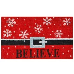 Home & More 1.42 W X 2.42 L Red Christmas Believe Coir Door Mat