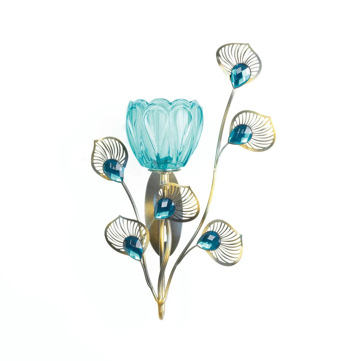 Gallery Of Light 10.75 In. H X 2.75 In. W X 6.75 In. L Peacock Flower Glass/Iron Wall Sconce 3 Gallery Of Light 10.75 In. H X 2.75 In. W X 6.75 In. L Peacock Flower Glass/Iron Wall Sconce