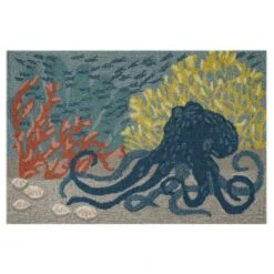 Liora Manne Frontporch 1.67 In. W X 2.5 In. L Multi-color Octopus Polyester Accent Rug