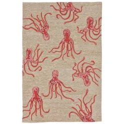 Liora Manne Capri 3.5 Ft. W X 5.5 Ft. L Natural/Orange Octopus Polyester Accent Rug