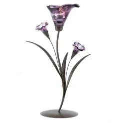 Gallery Of Light 13.5 In. H X 4.625 In. W X 8.5 In. L Serene Lily Glass/Iron Decorative Candle Holde