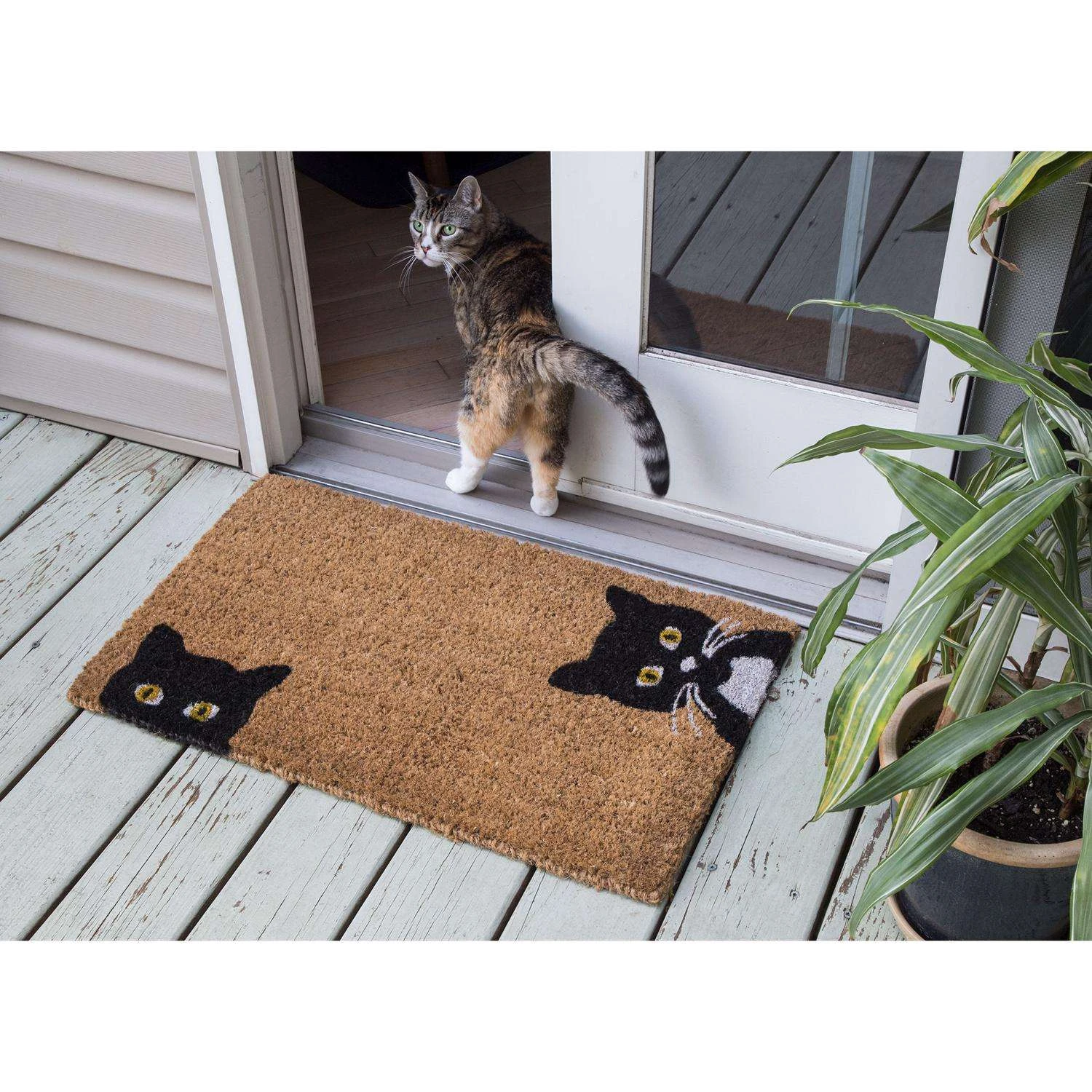 Entryways 30 In. W X 18 In. L Black/White Peeping Cats Coir Door Mat 4 Entryways 30 In. W X 18 In. L Black/White Peeping Cats Coir Door Mat - Image 2