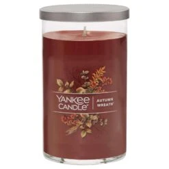 Yankee Candle Signature Brown Autumn Wreath Scent Pillar Candle 14.25 Oz