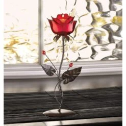 Gallery Of Light 12.5 In. H X 4.125 In. W X 5 In. L Red Rose Glass/Iron Decorative Candle Holder