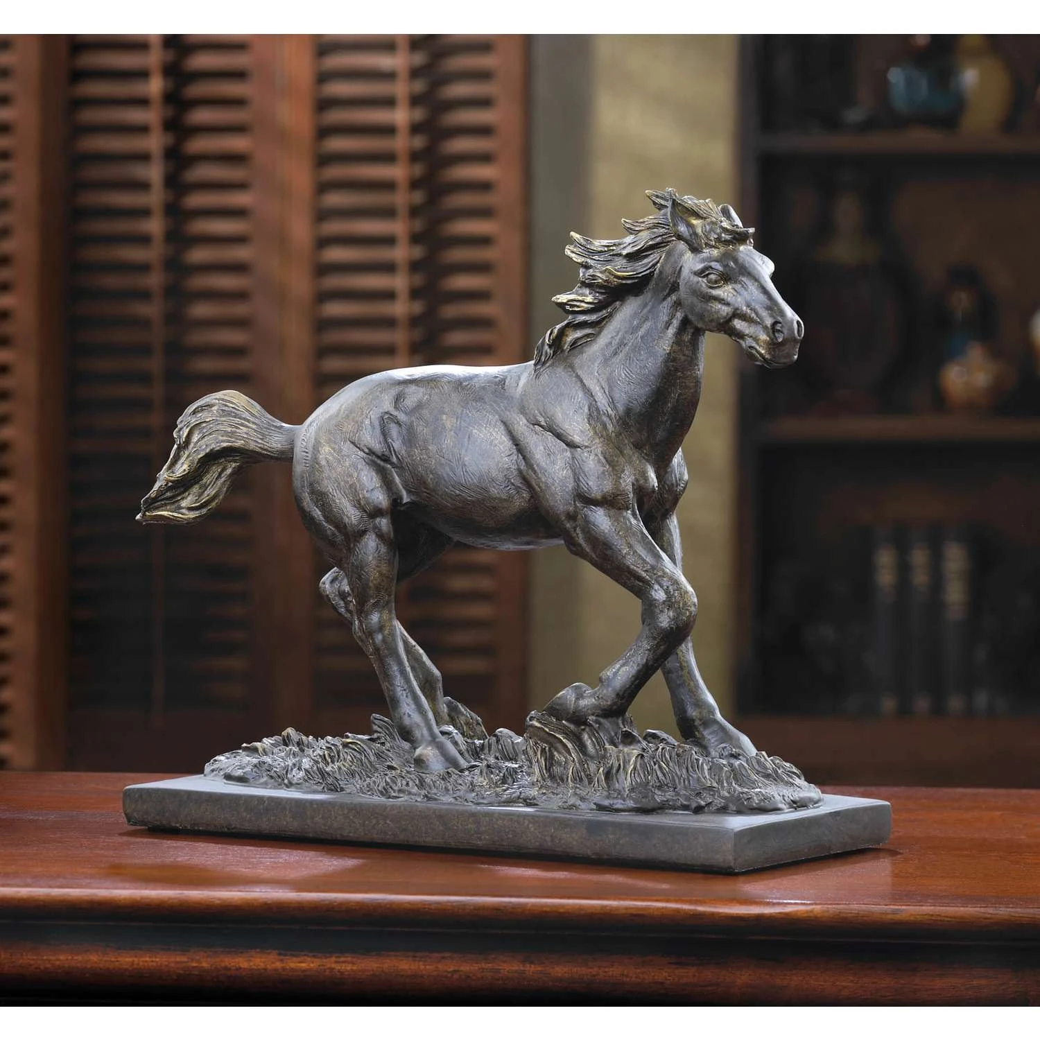 Accent Plus Running Stallion 9.5 In. H X 4.25 In. W X 11 In. L Bronze Poly Resin 3 Accent Plus Running Stallion 9.5 In. H X 4.25 In. W X 11 In. L Bronze Poly Resin