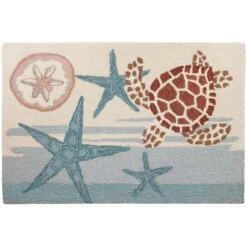 Homefires 22 In. W X 34 In. L Multicolored Coastal Turtle Accent Rug