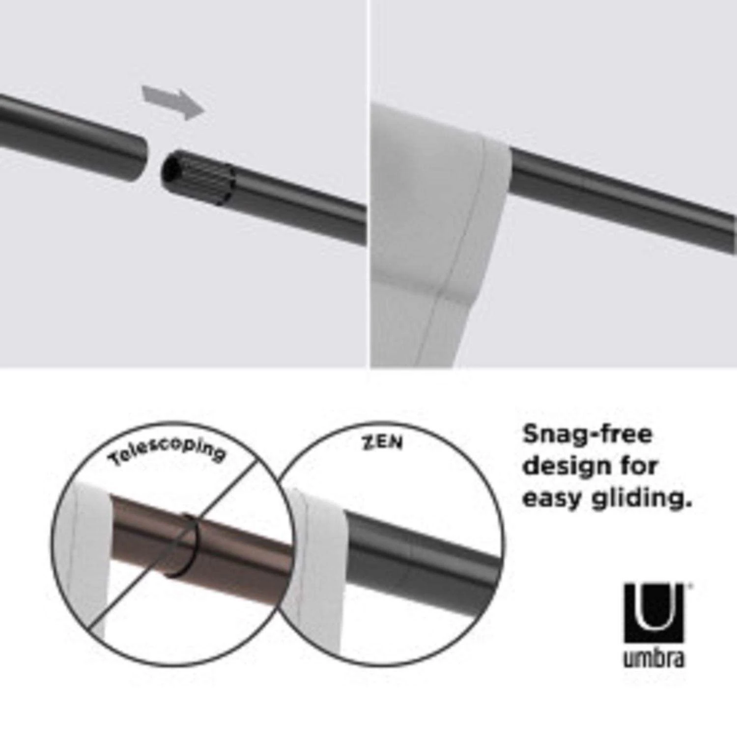 Umbra Zen Matte Black Curtain Rod 32 In. L X 128 In. L 11 Umbra Zen Matte Black Curtain Rod 32 In. L X 128 In. L - Image 9