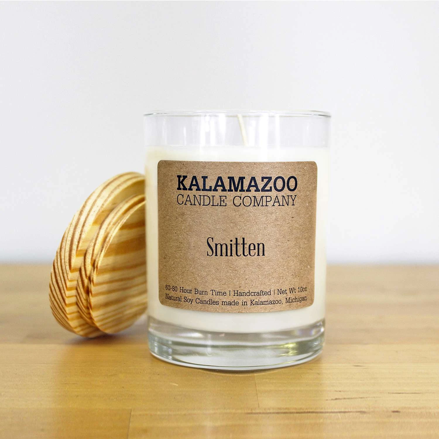 Kalamazoo Candle Company Clear Glass Jar With White Soy Wax, Wood Lid Smitten Scent Smitten, Clear G 3 Kalamazoo Candle Company Clear Glass Jar With White Soy Wax, Wood Lid Smitten Scent Smitten, Clear G