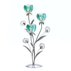 Gallery Of Light 18.5 In. H X 5.25 In. W X 7 In. L Peacock Flower Triple Glass/Iron Decorative Candl
