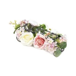 Accent Plus 4.5 In. H X 6 In. W X 13 In. L Floral Decor Glass/Wood Decorative Candle Holder