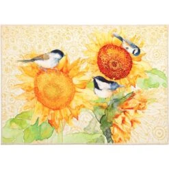 Olivia's Home 22 In. W X 32 In. L Multicolored Golden Sunflowers And Chickadees Polyester Accent Rug
