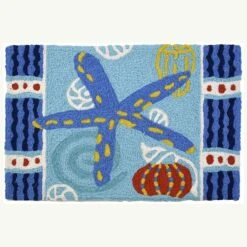 Jellybean 20 In. W X 30 In. L Multi-color Teal Starfish Accent Rug