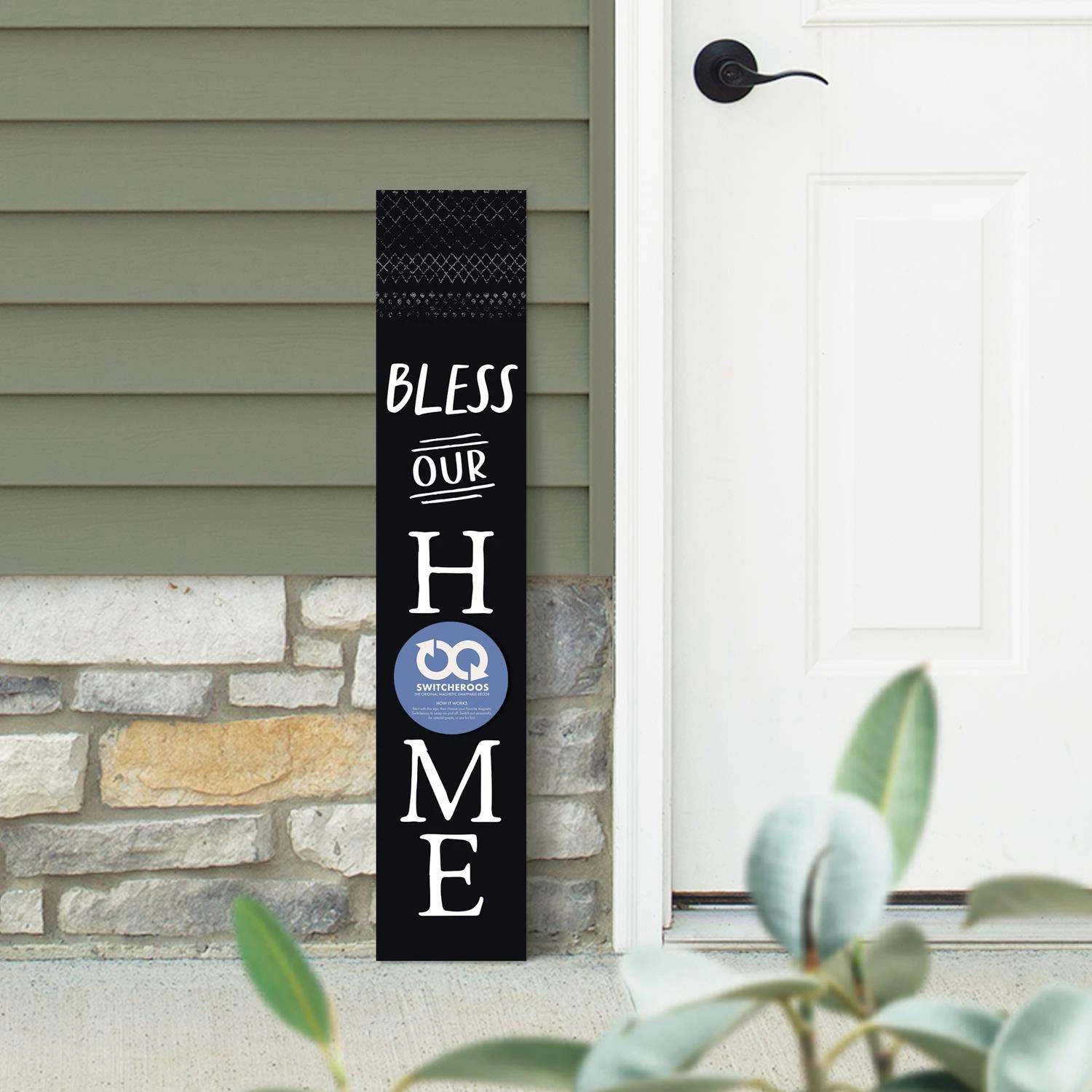 P. Graham Dunn 36 In. H X 1 In. W X 7 In. L Black MDF Bless Our Home Switcheroo Sign 4 P. Graham Dunn 36 In. H X 1 In. W X 7 In. L Black MDF Bless Our Home Switcheroo Sign - Image 2