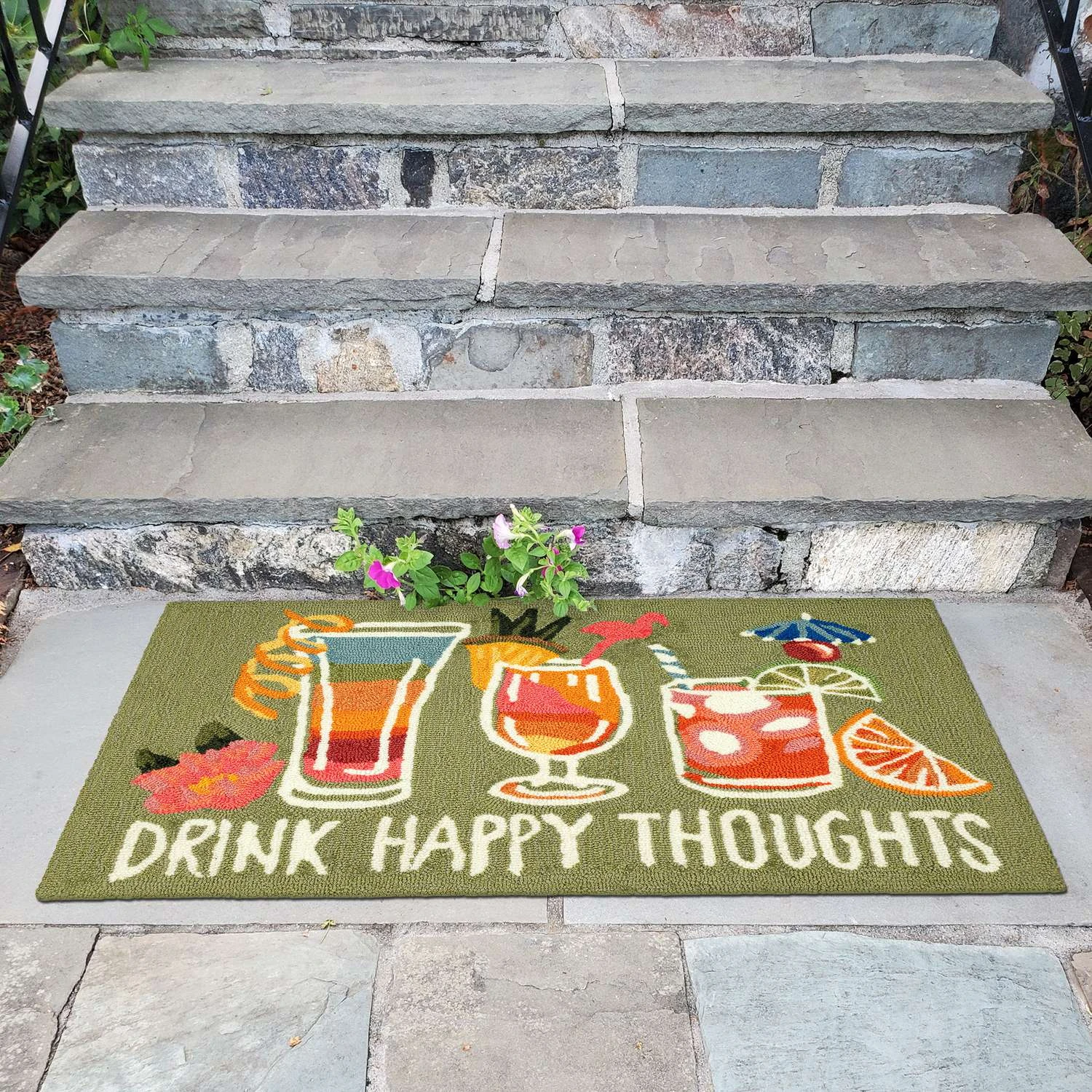 Liora Manne Frontporch 2 W X 3 L Green Happy Drinks Acrylic/Polyester Accent Rug 4 Liora Manne Frontporch 2 W X 3 L Green Happy Drinks Acrylic/Polyester Accent Rug - Image 2