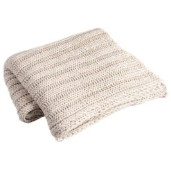 Karma Gifts Chunky Knit 60 In. W X 50 In. L Oatmeal Cotton Throw Blanket