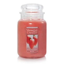 Yankee Candle Pink White Strawberry Bellini Scent Large Candle Jar 22 Oz