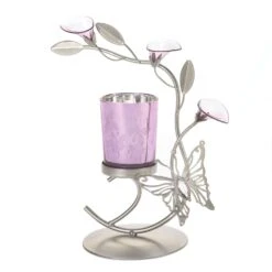 Gallery Of Light 8 In. H X 3.875 In. W X 7 In. L Pink/Silver Glass/Iron Butterfly And Lilly Candle H