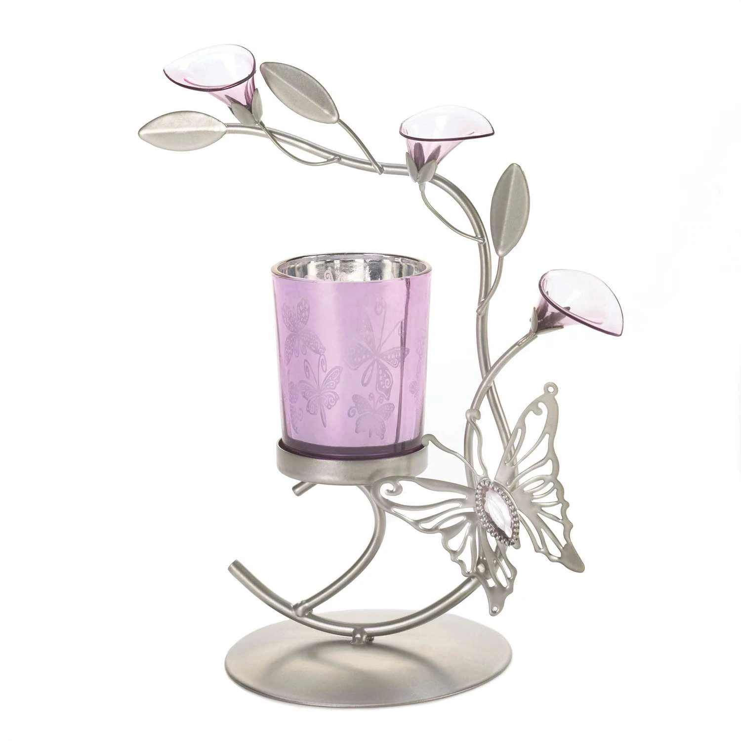 Gallery Of Light 8 In. H X 3.875 In. W X 7 In. L Pink/Silver Glass/Iron Butterfly And Lilly Candle H 3 Gallery Of Light 8 In. H X 3.875 In. W X 7 In. L Pink/Silver Glass/Iron Butterfly And Lilly Candle H