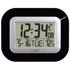 La Crosse Technology 8.95 In. L X 1.2 In. W Indoor Contemporary Digital Atomic Wall Clock Plastic Bl