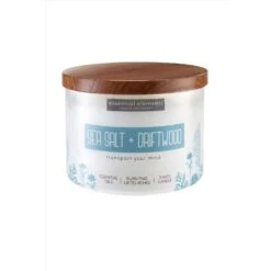 Candle-Lite Essential Elements White Driftwood/Sea Salt Scent Tumbler Jar Candle 14.75 Oz